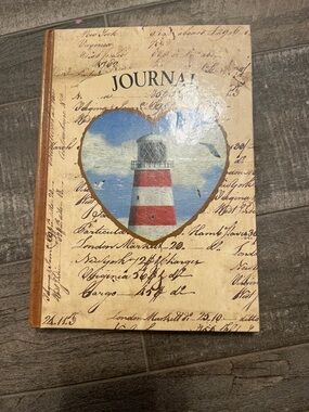 DRIFTWOOD Cream Journal with Red & White Lighthouse Accent